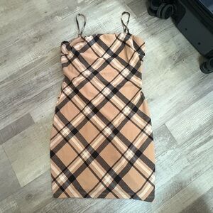 Windsor Tan and Black Plaid Mini Dress